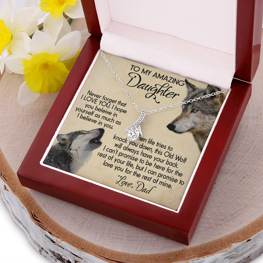 15B To my Daughter Necklace, Wolf Dad Gift for Daughter, I LOVE YOU Necklace