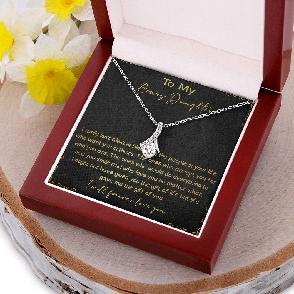 32B To My Bonus Daughter Necklace, I Will Forever Love You, Gift Birthday, Holiday