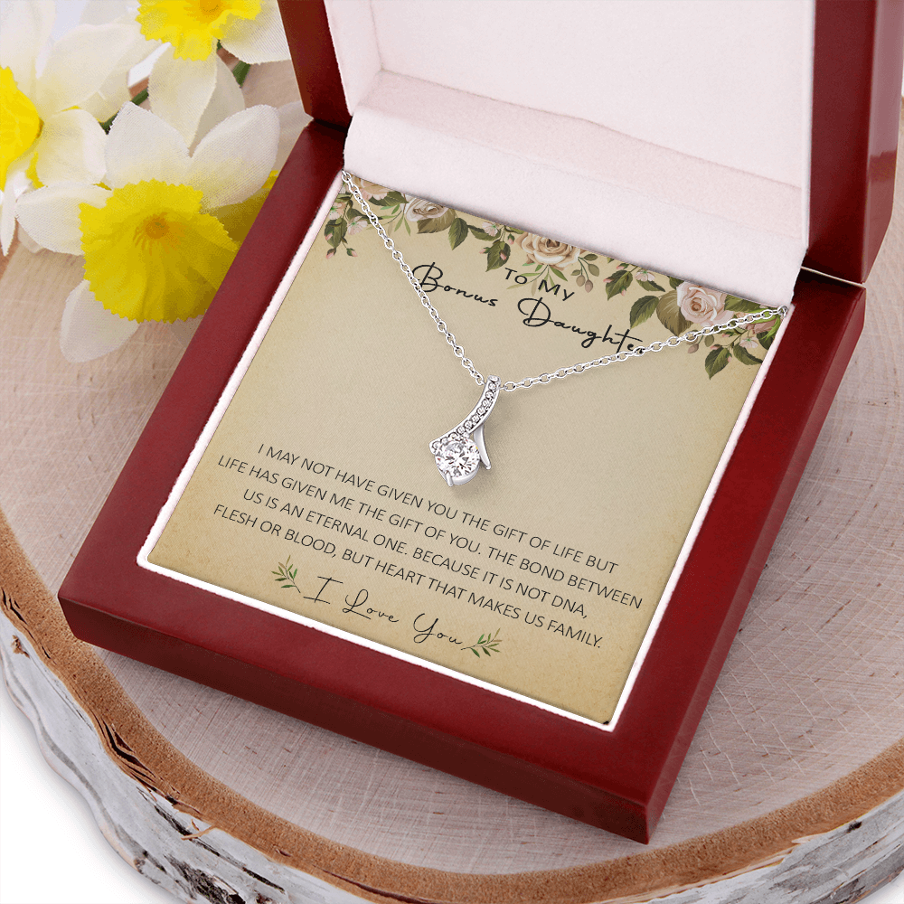 N367B To My Bonus Daughter Unique Gift Forever Love Heart Necklace for Step Daughter