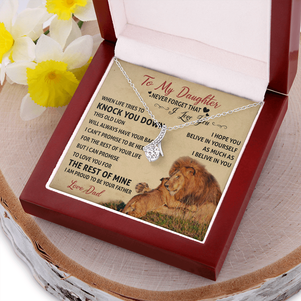 3B Necklace To My Daughter Cute Birthday Gift from Dad I LOVE YOU Lion Dad Fathers