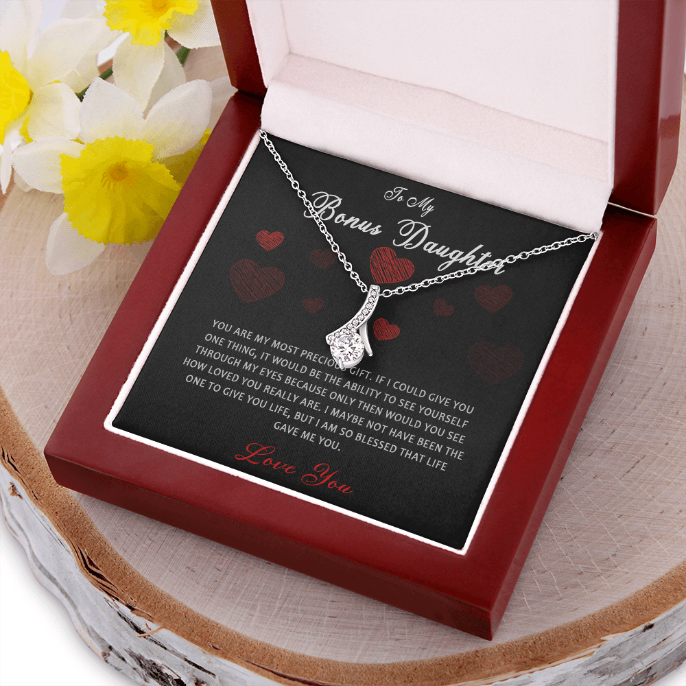 N361B To My Bonus Daughter Necklace, Step Daughter Gift From Stepdad, Stepmom