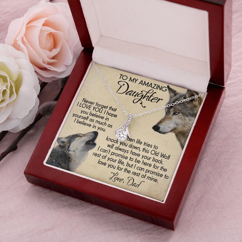 15B To my Daughter Necklace, Wolf Dad Gift for Daughter, I LOVE YOU Necklace
