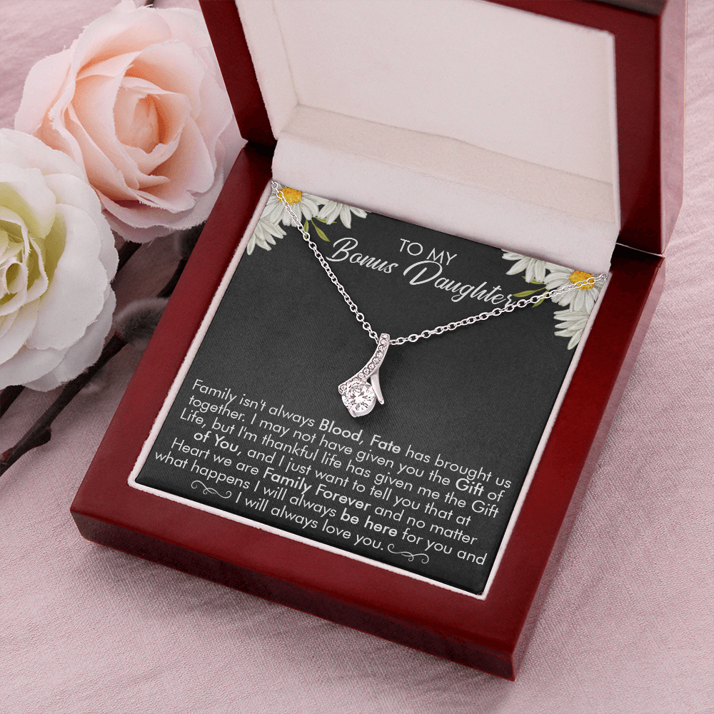 16B Necklace To My Bonus Daughter, Necklace Gift for Daughter/Her, Gift From Dad Mom