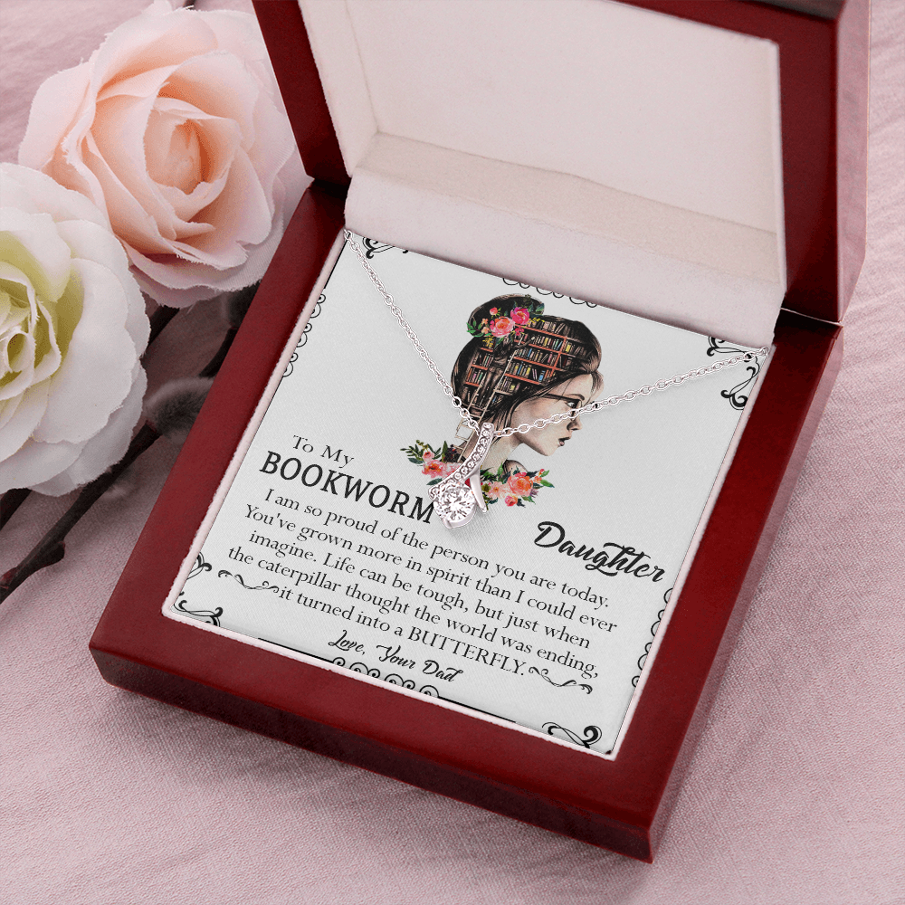 412B To My Bookworm Necklace, Gift Birthday Necklace From Dad For Daughter