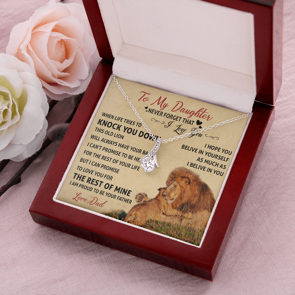 3B Necklace To My Daughter Cute Birthday Gift from Dad I LOVE YOU Lion Dad Fathers