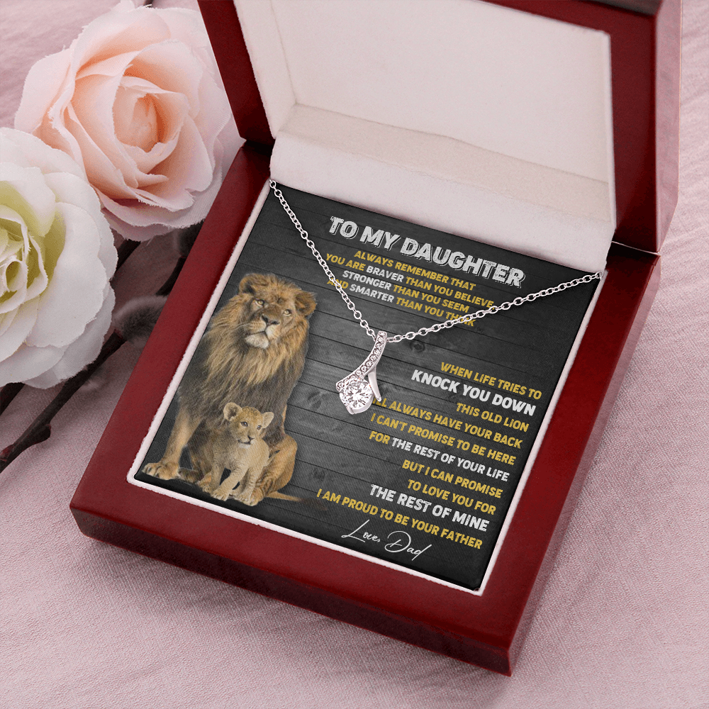 N374B To My Daughter Necklace, Xmas Gift For Daughter From Dad, Daughter Father Lion