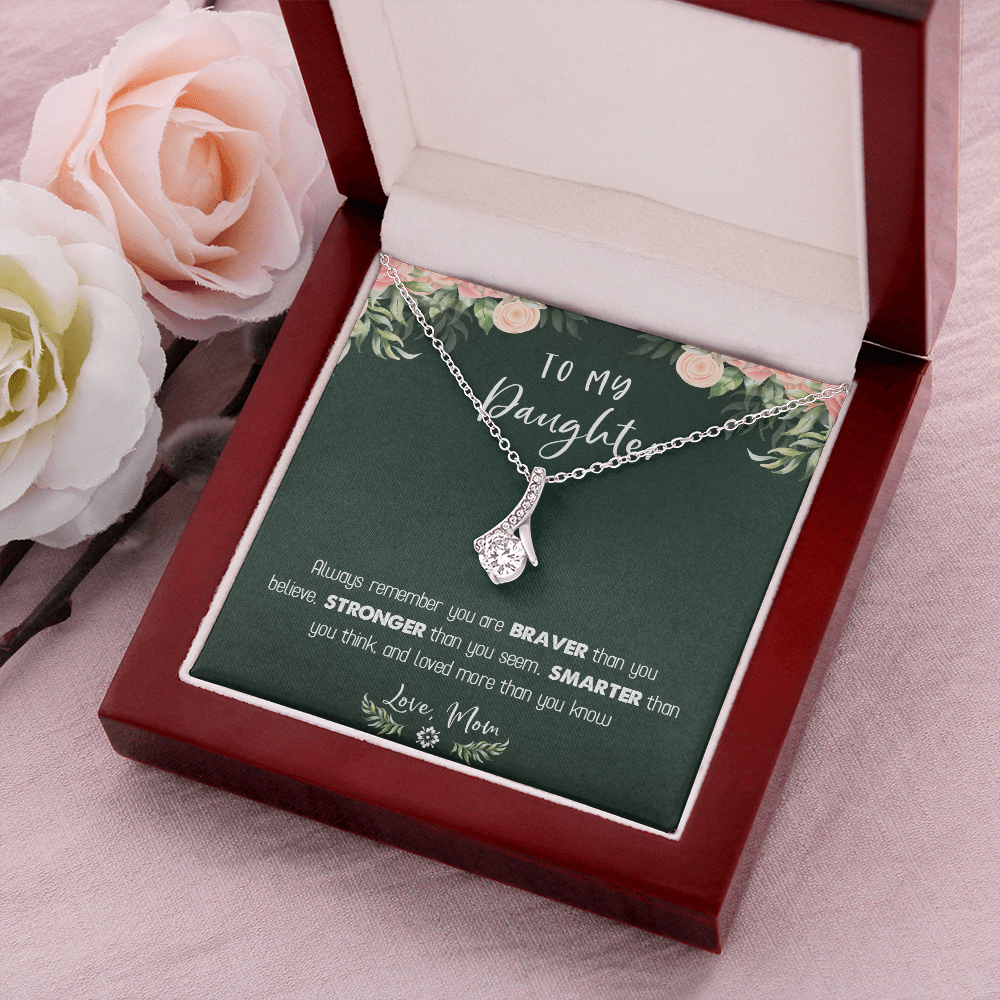 122B Necklace To My Daughter Birthday Gift From Mom, You Are Braver, Stronger,Smarter