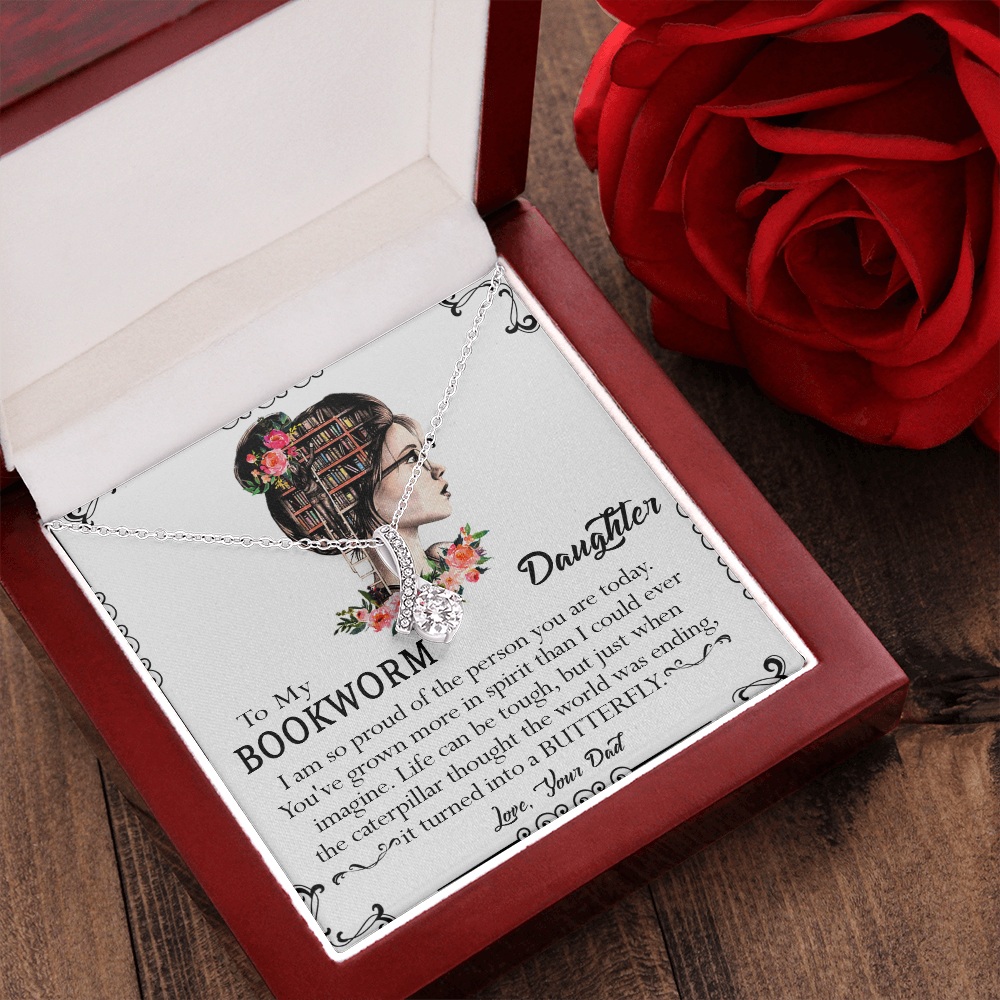 412B To My Bookworm Necklace, Gift Birthday Necklace From Dad For Daughter