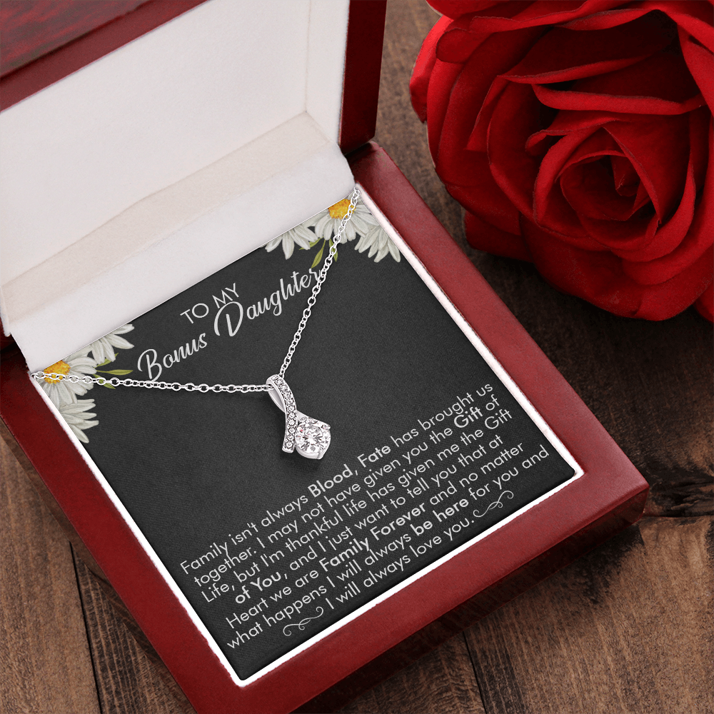 16B Necklace To My Bonus Daughter, Necklace Gift for Daughter/Her, Gift From Dad Mom