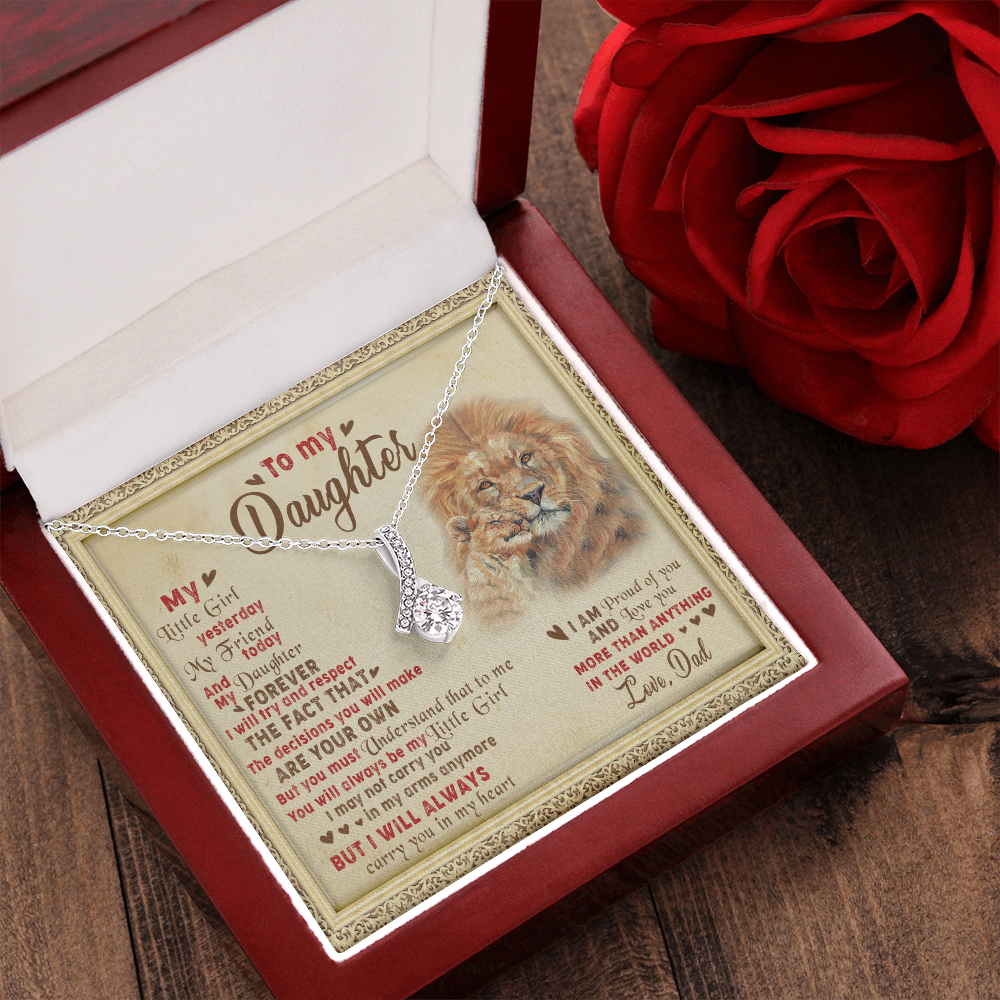 143B Necklace To My Daughter Lion, I Love Daughter Lion Dad Gift, Perfect Birth Gift