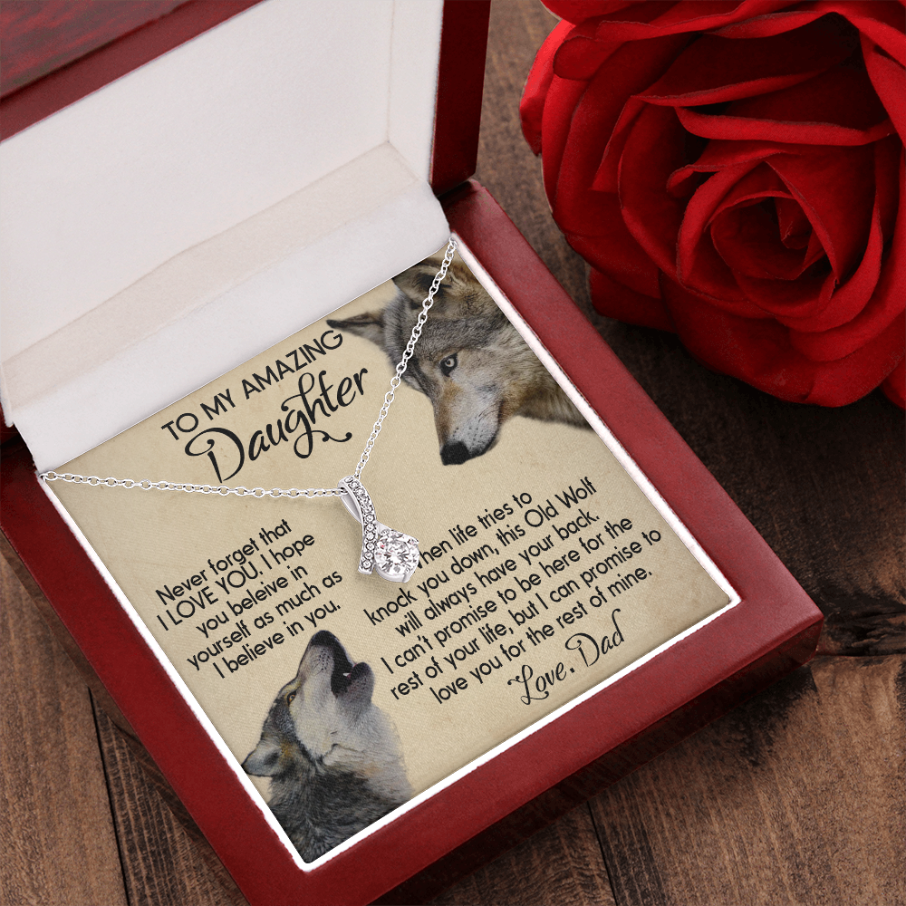 15B To my Daughter Necklace, Wolf Dad Gift for Daughter, I LOVE YOU Necklace