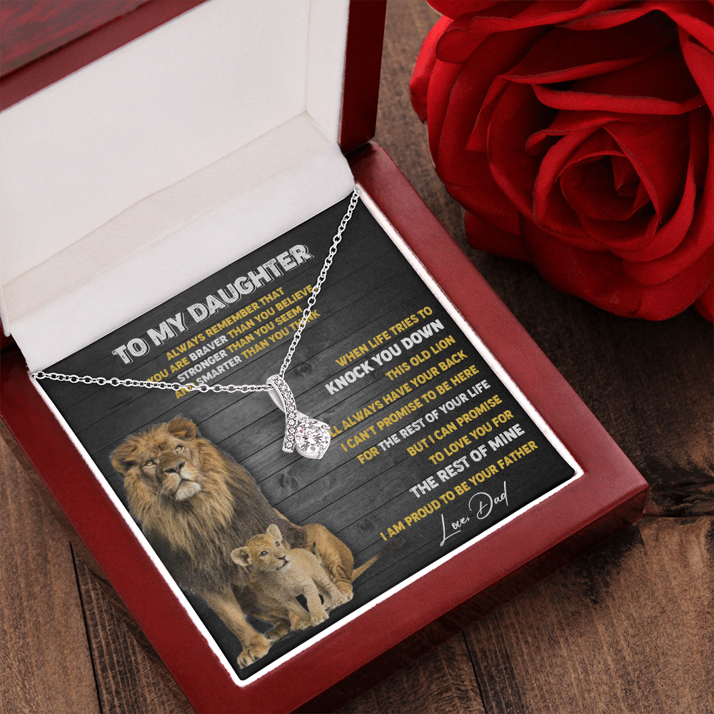 N374B To My Daughter Necklace, Xmas Gift For Daughter From Dad, Daughter Father Lion