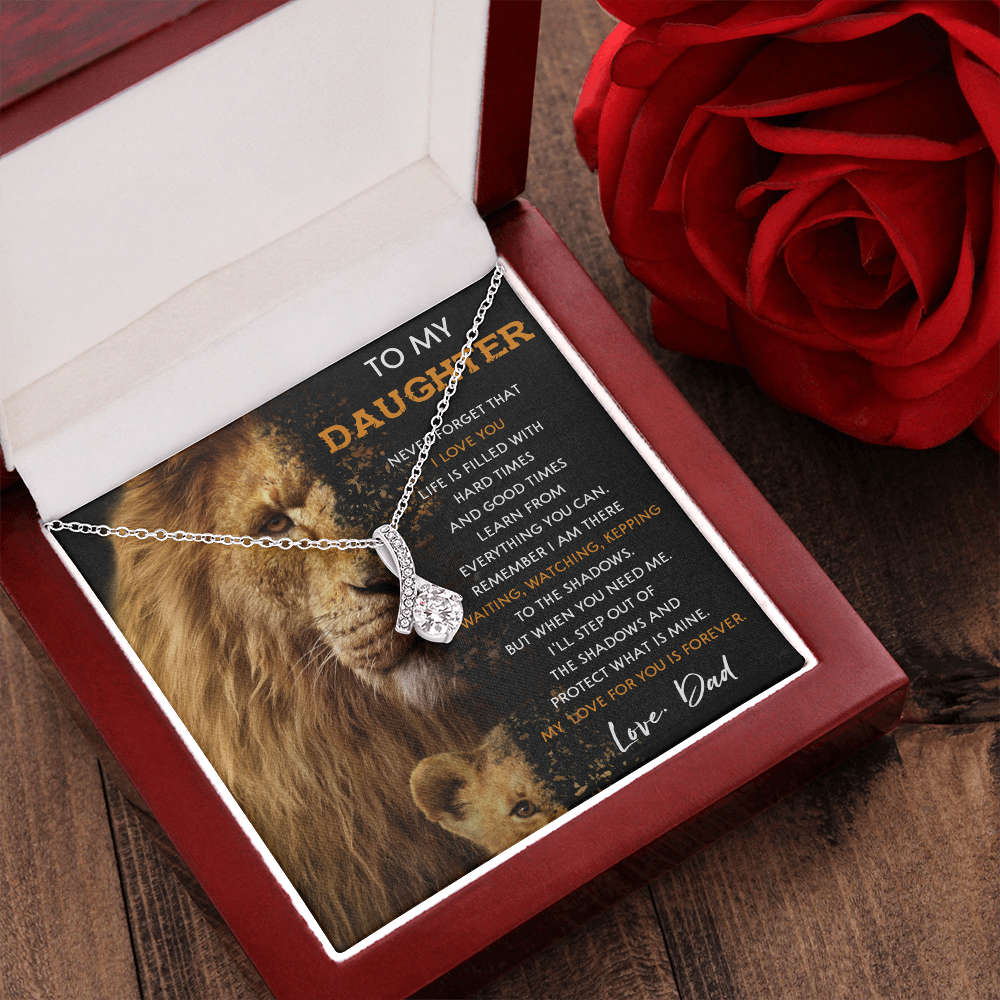 N377B To My Daughter Necklace, Gift For Daughter From Dad, Daughter And Father Lion