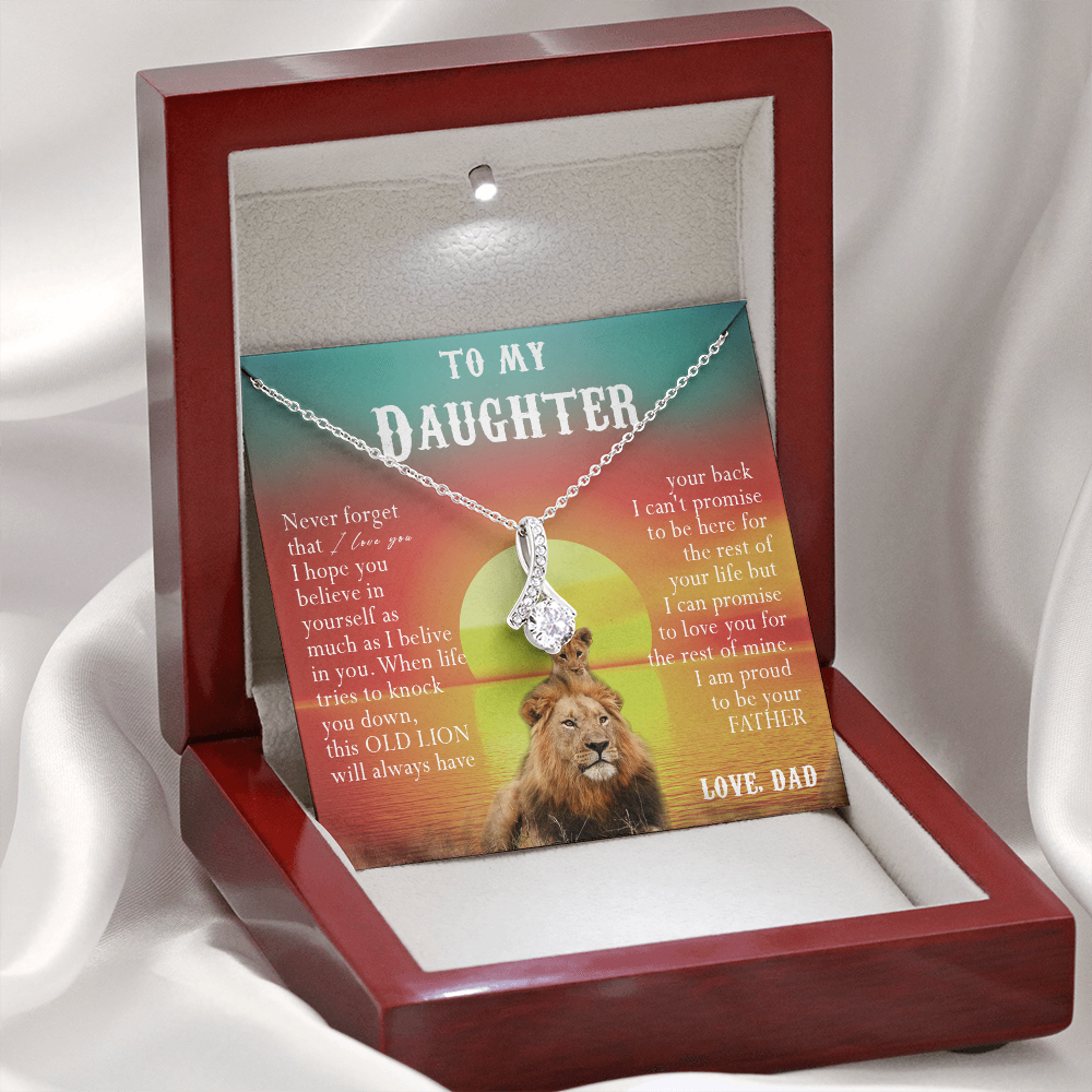 123B Necklace To My Daughter, Lion Daughter Birthday Gift, Lion Dad Sunset Necklace