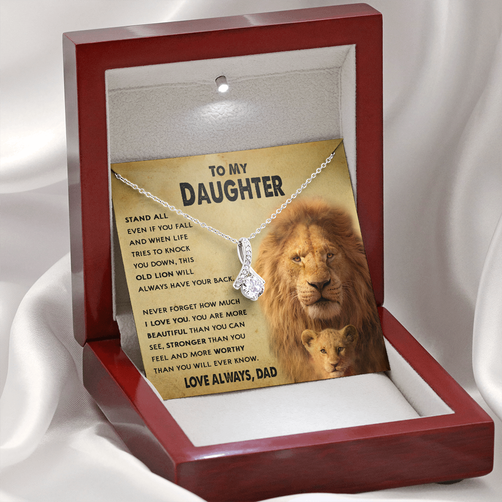 154B To My Daughter Lion, Necklace Gift From Lion Dad, Daughter Birthday Necklace