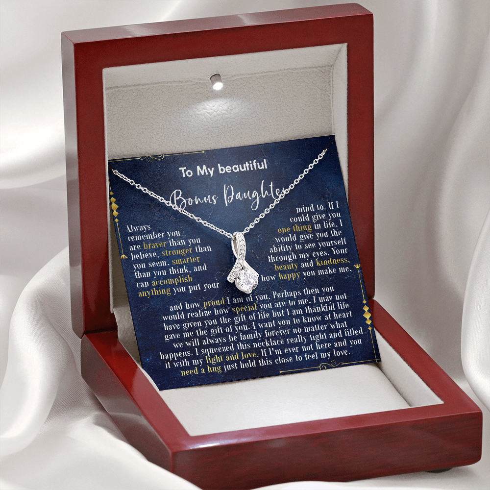126B Necklace To My Beautiful Bonus Daughter, Daughter Birthday Gift, I Love Daughter