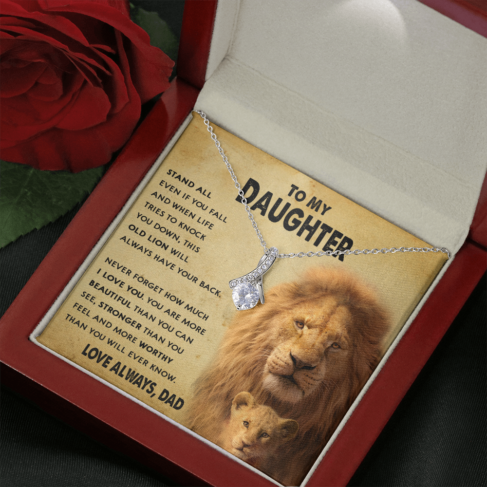 154B To My Daughter Lion, Necklace Gift From Lion Dad, Daughter Birthday Necklace