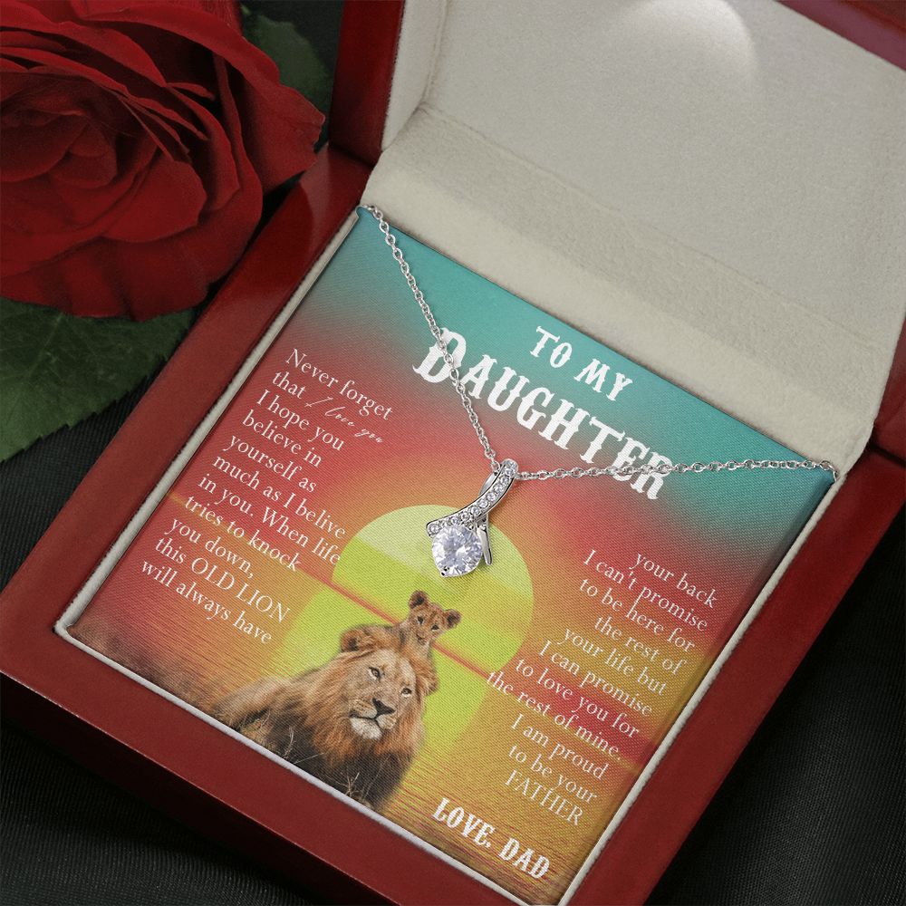 123B Necklace To My Daughter, Lion Daughter Birthday Gift, Lion Dad Sunset Necklace
