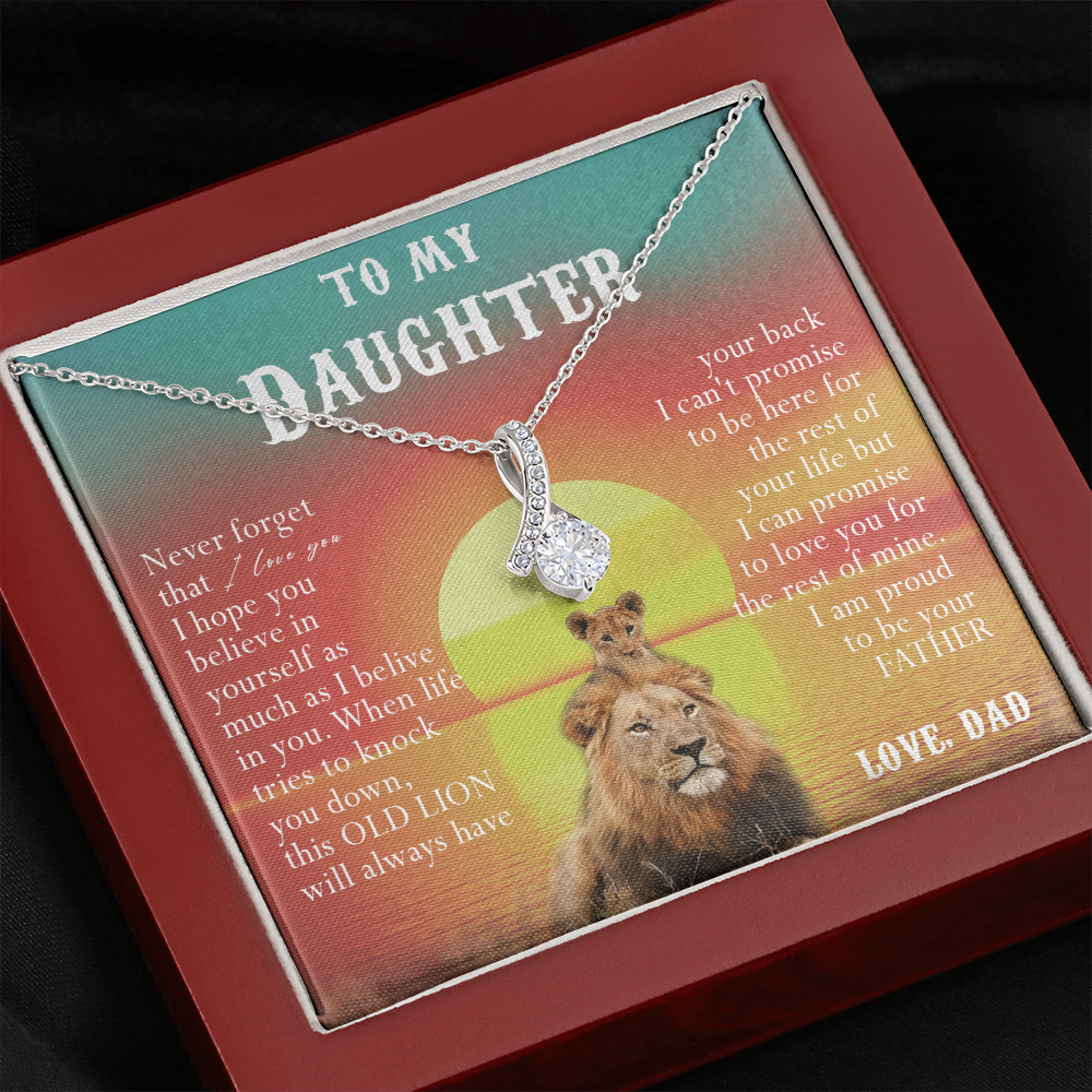 123B Necklace To My Daughter, Lion Daughter Birthday Gift, Lion Dad Sunset Necklace