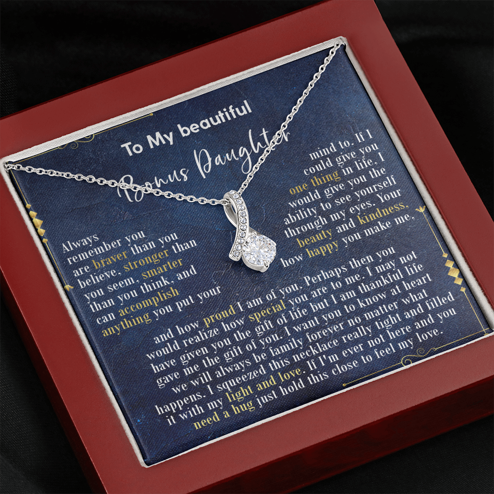 126B Necklace To My Beautiful Bonus Daughter, Daughter Birthday Gift, I Love Daughter