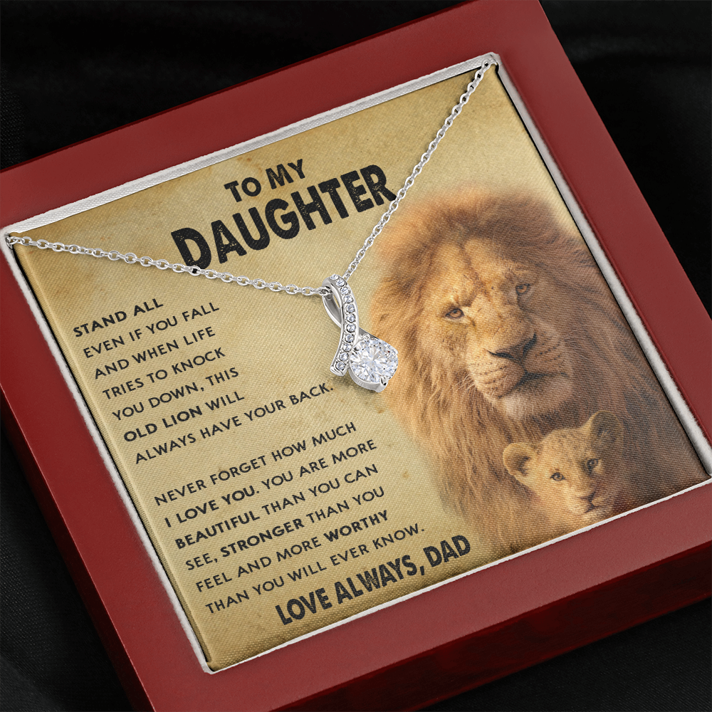 154B To My Daughter Lion, Necklace Gift From Lion Dad, Daughter Birthday Necklace