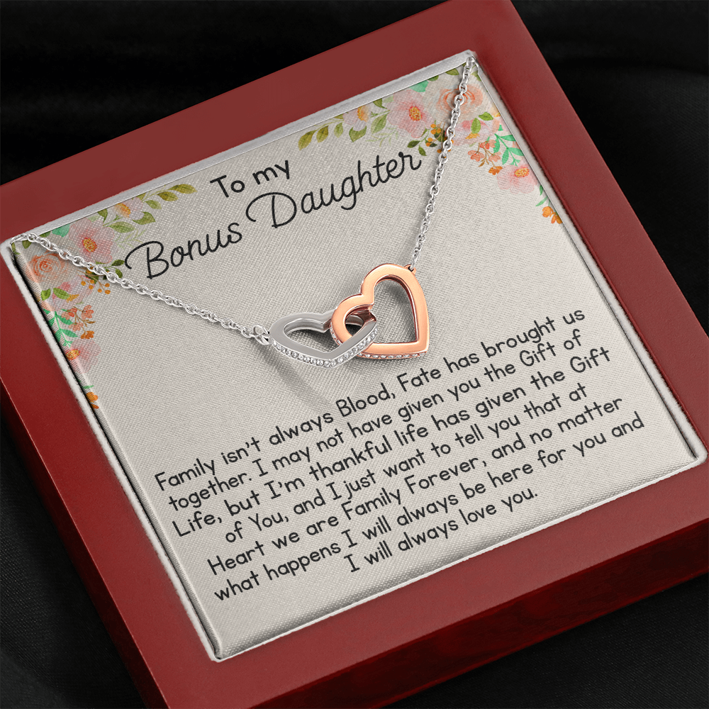 To My Bonus Daughter Gift Interlock Joined Heart Necklace Gift For Birthday Xmas 476