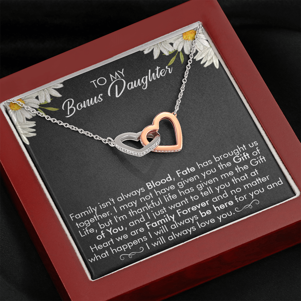 16D Necklace To My Bonus Daughter, Necklace Gift for Daughter/Her, Gift From Dad Mom