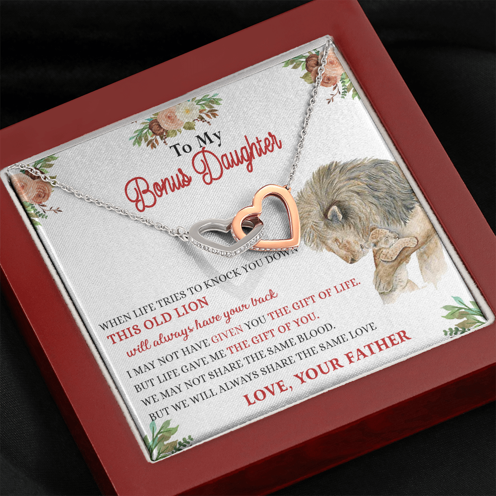 148D Necklace To My Bonus Daughter, Daughter Necklace Birthday Gift from Lion Father