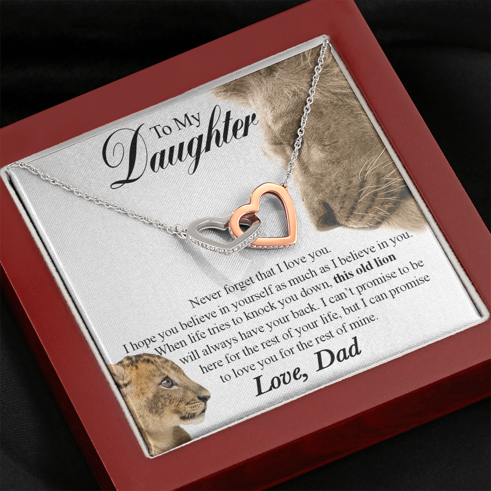 509 To My Daughter Necklace This Old Lion Will Always Have Your Back Interlocking Heart Necklace