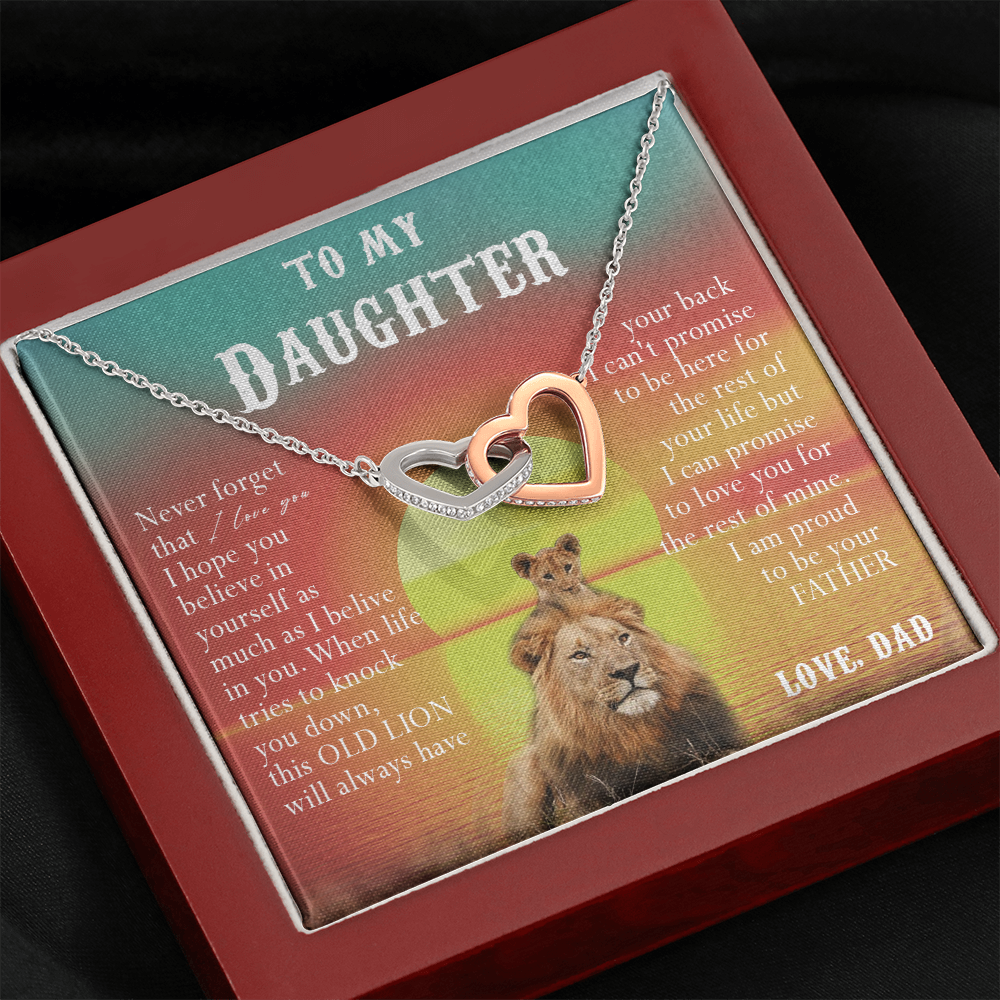 123D Necklace To My Daughter, Lion Daughter Birthday Gift, Lion Dad Sunset Necklace