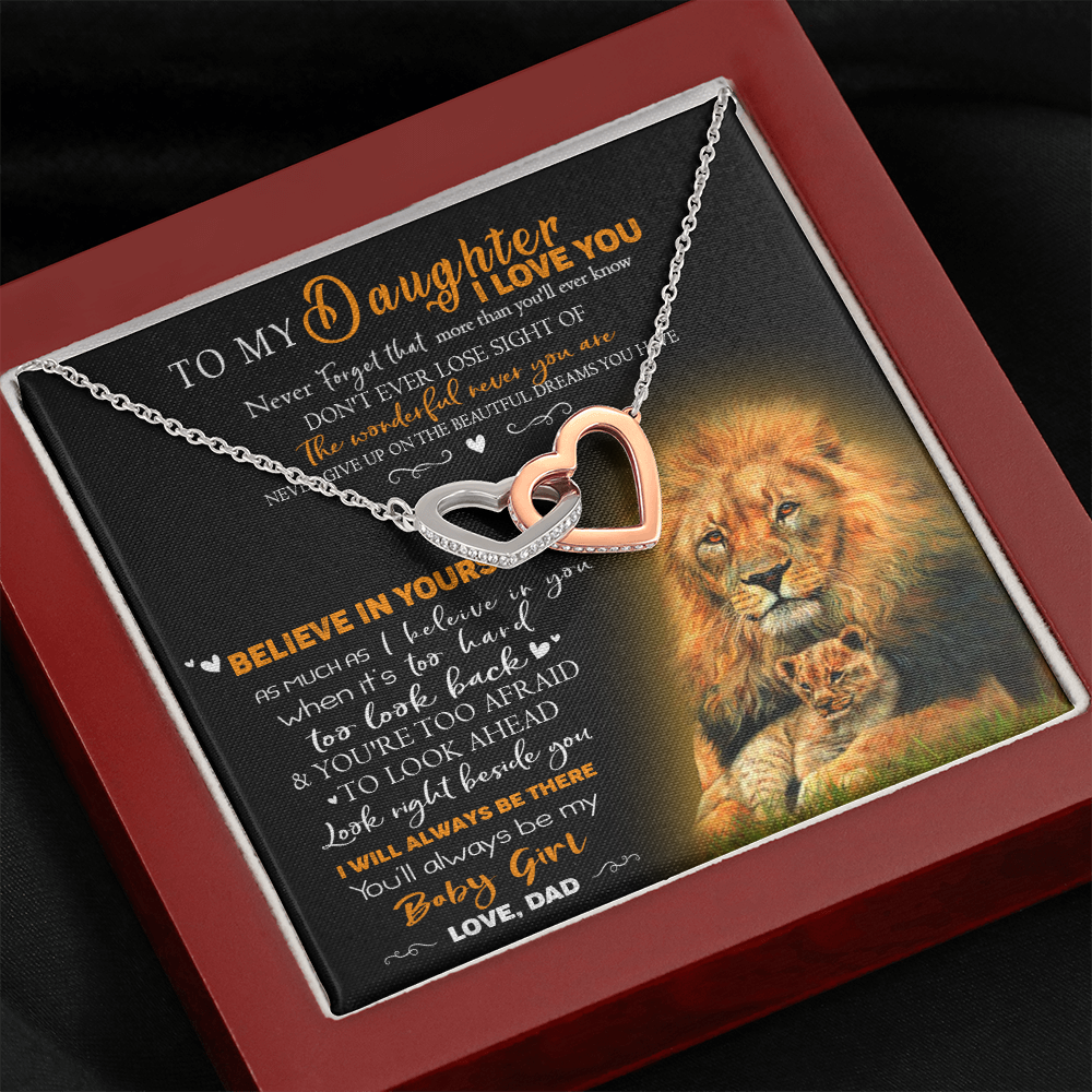 8D To My Daughter Necklace, Gift for Her/Women, Love You Daughter Lion Dad Necklace