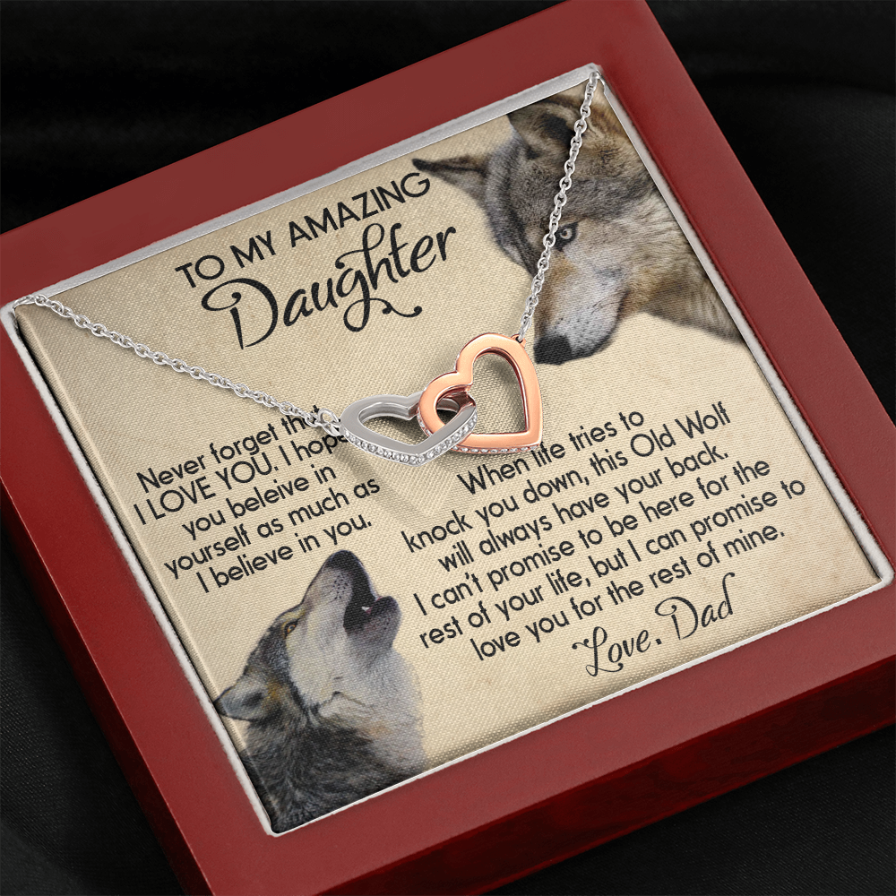 15D To my Daughter Necklace, Wolf Dad Gift for Daughter, I LOVE YOU Necklace