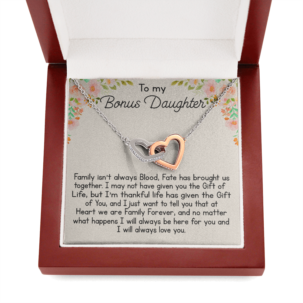 To My Bonus Daughter Gift Interlock Joined Heart Necklace Gift For Birthday Xmas 476