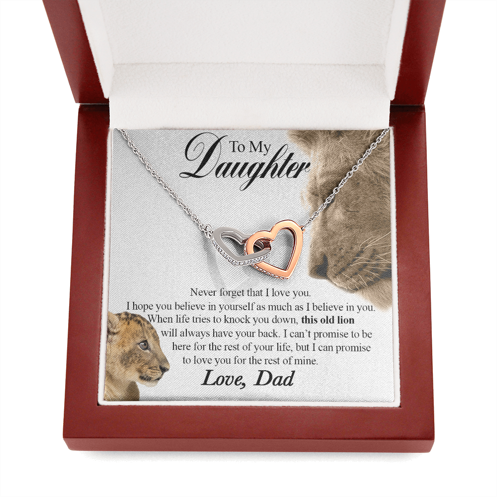 509 To My Daughter Necklace This Old Lion Will Always Have Your Back Interlocking Heart Necklace