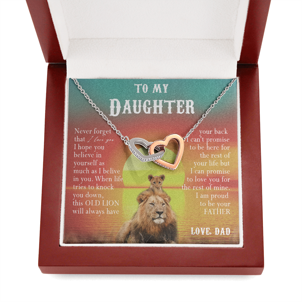 123D Necklace To My Daughter, Lion Daughter Birthday Gift, Lion Dad Sunset Necklace