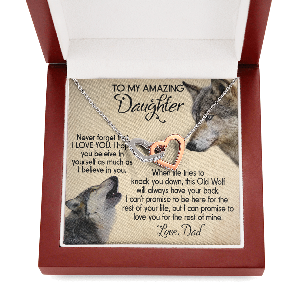 15D To my Daughter Necklace, Wolf Dad Gift for Daughter, I LOVE YOU Necklace