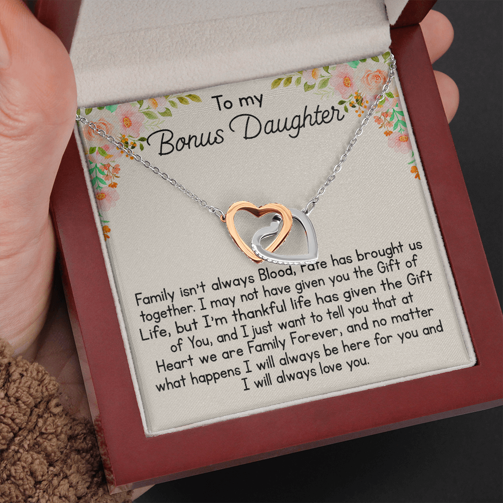 To My Bonus Daughter Gift Interlock Joined Heart Necklace Gift For Birthday Xmas 476