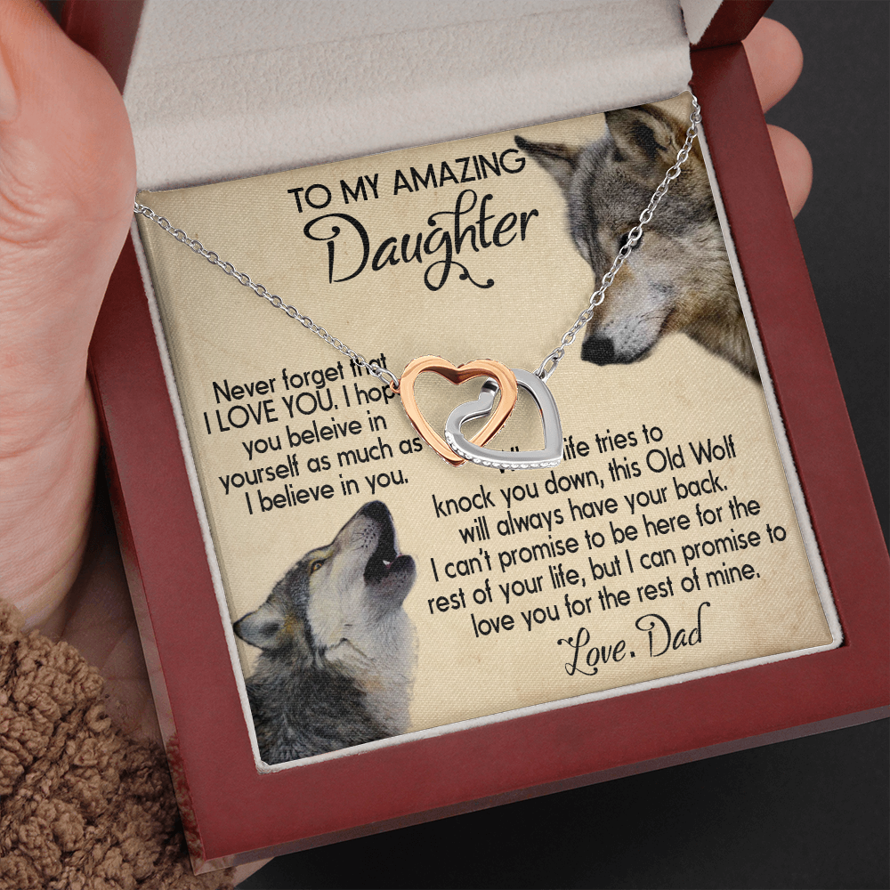15D To my Daughter Necklace, Wolf Dad Gift for Daughter, I LOVE YOU Necklace
