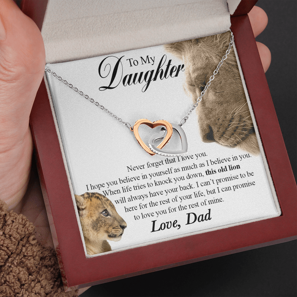 509 To My Daughter Necklace This Old Lion Will Always Have Your Back Interlocking Heart Necklace