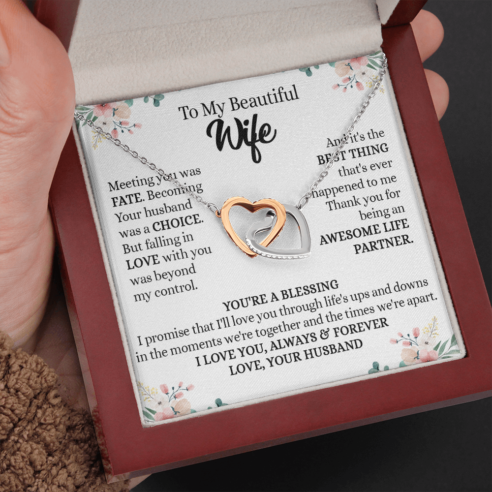 201D To my Beautiful Wife, Wife Necklace Gift from Husband, Valentine's Day Necklace