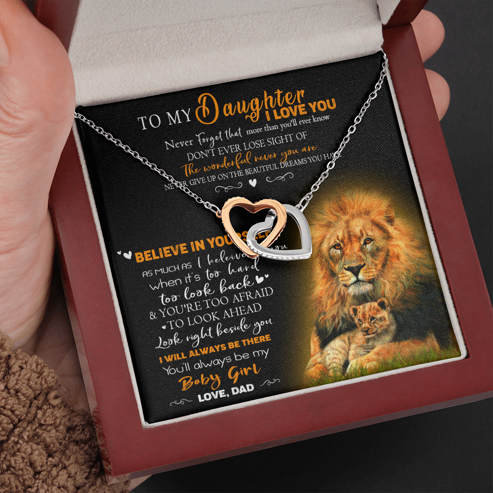 8D To My Daughter Necklace, Gift for Her/Women, Love You Daughter Lion Dad Necklace