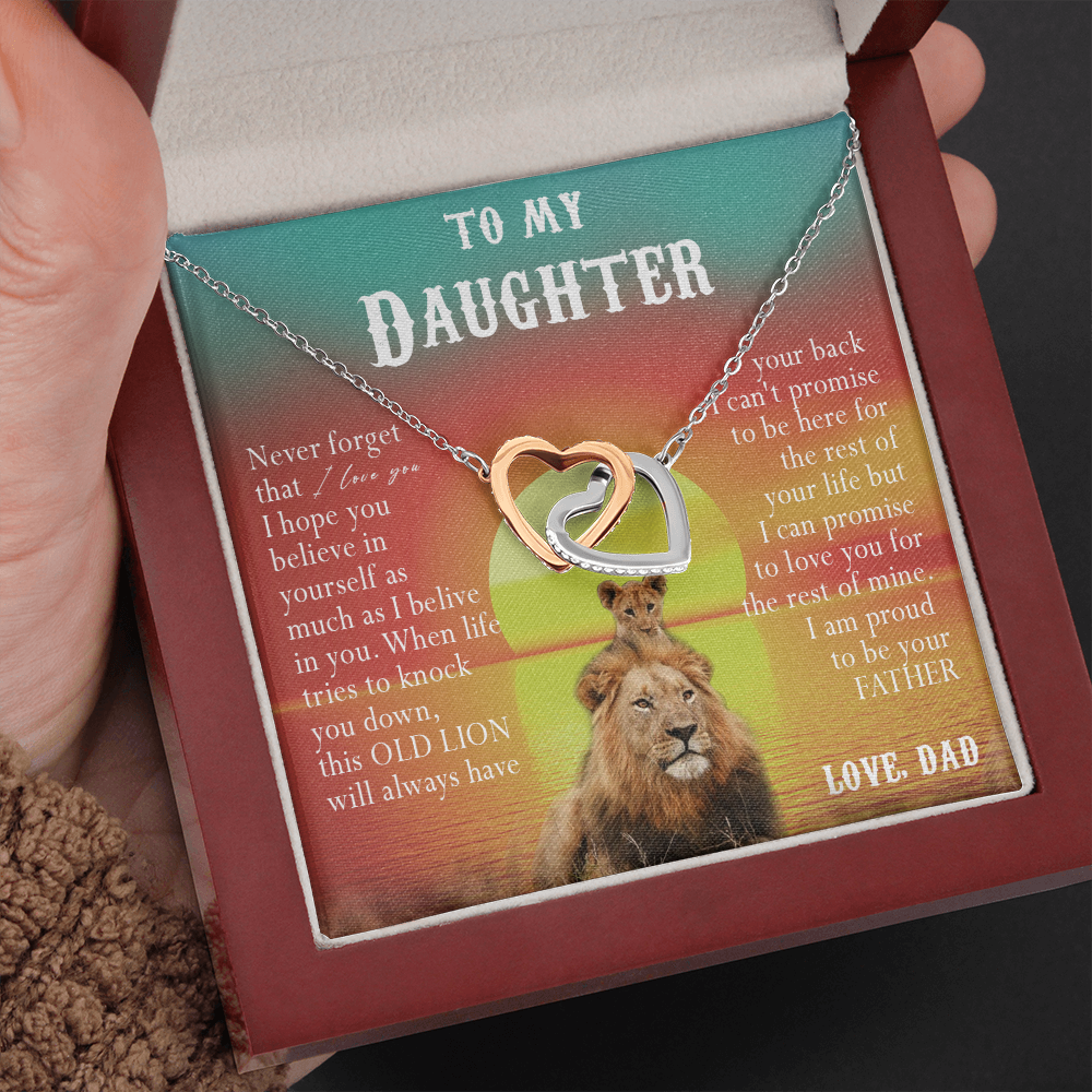 123D Necklace To My Daughter, Lion Daughter Birthday Gift, Lion Dad Sunset Necklace