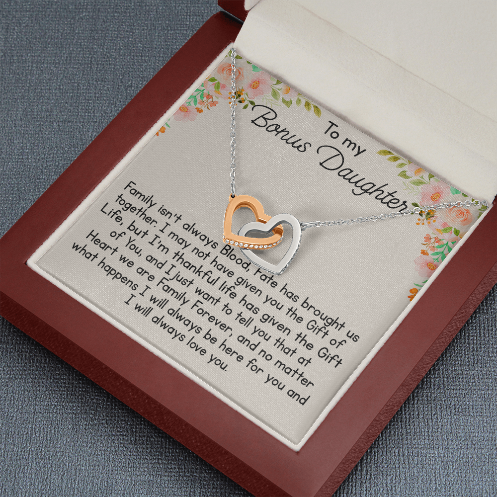 To My Bonus Daughter Gift Interlock Joined Heart Necklace Gift For Birthday Xmas 476