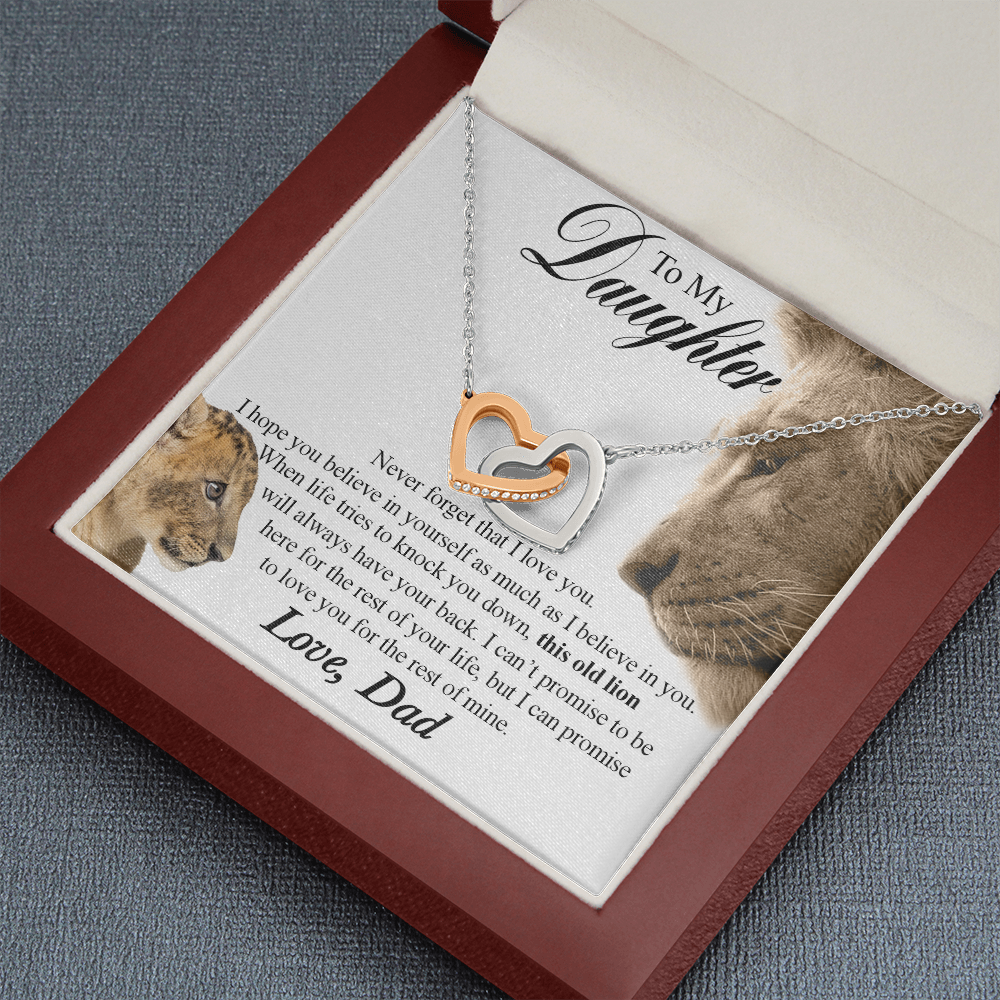 509 To My Daughter Necklace This Old Lion Will Always Have Your Back Interlocking Heart Necklace