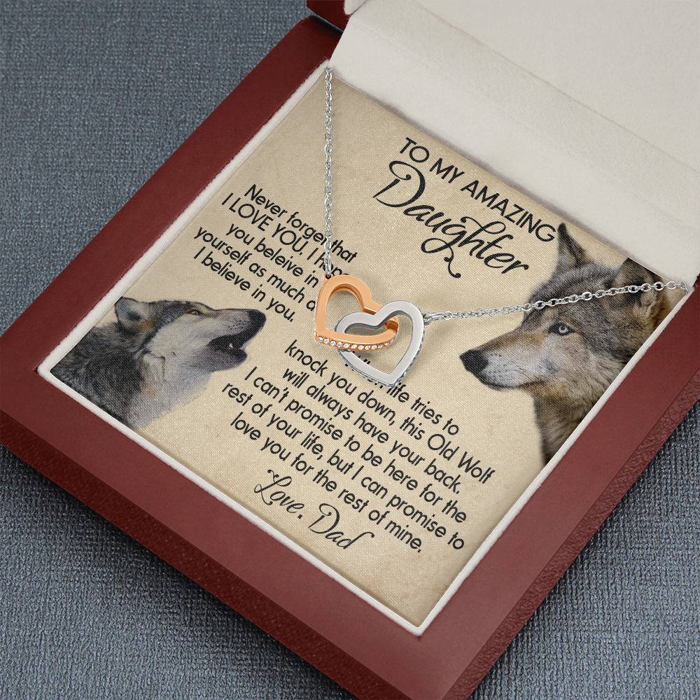 15D To my Daughter Necklace, Wolf Dad Gift for Daughter, I LOVE YOU Necklace
