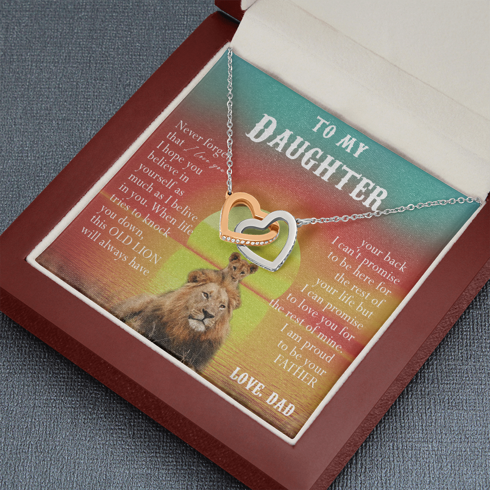 123D Necklace To My Daughter, Lion Daughter Birthday Gift, Lion Dad Sunset Necklace