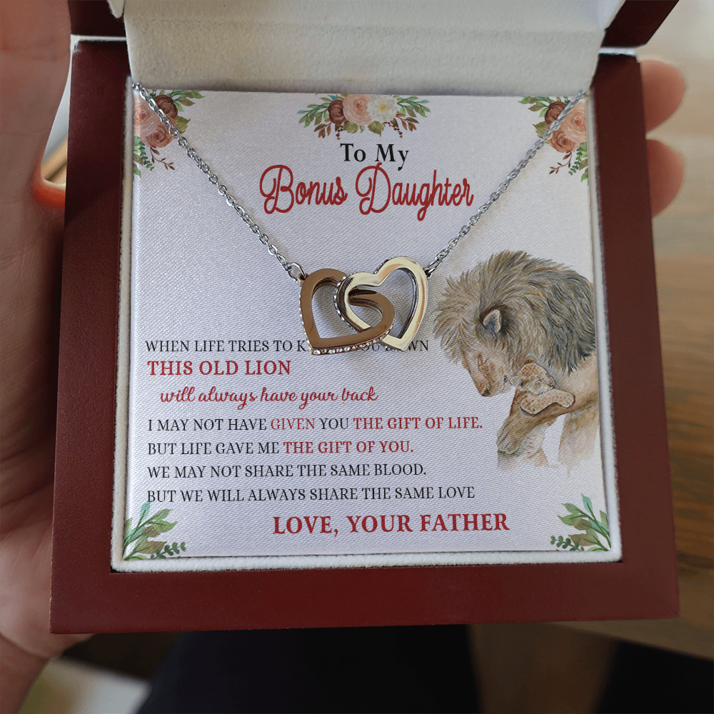 148D Necklace To My Bonus Daughter, Daughter Necklace Birthday Gift from Lion Father