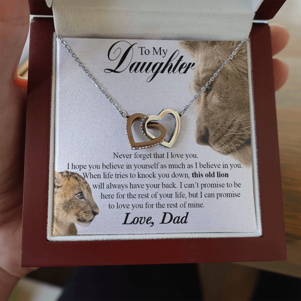 509 To My Daughter Necklace This Old Lion Will Always Have Your Back Interlocking Heart Necklace