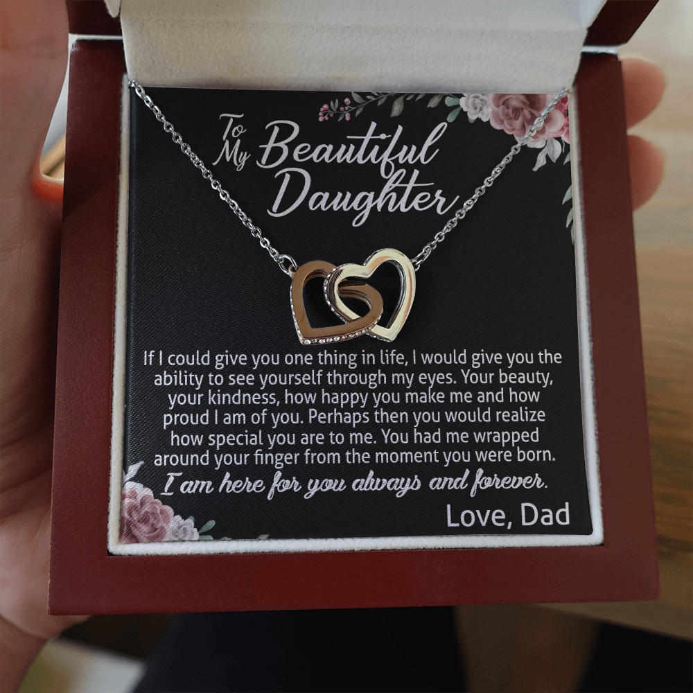 To My Daughter Interlocking Hearts Necklace Gift For Daughter From Dad 474