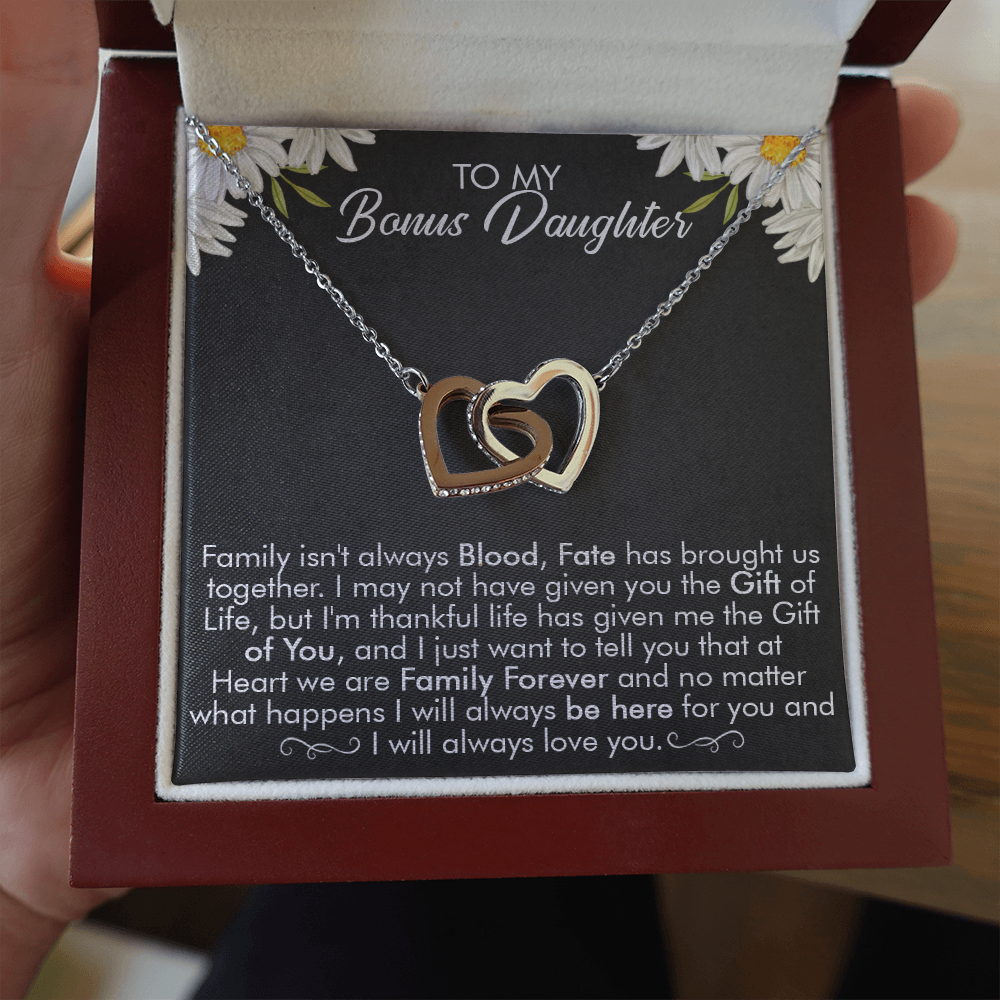 16D Necklace To My Bonus Daughter, Necklace Gift for Daughter/Her, Gift From Dad Mom
